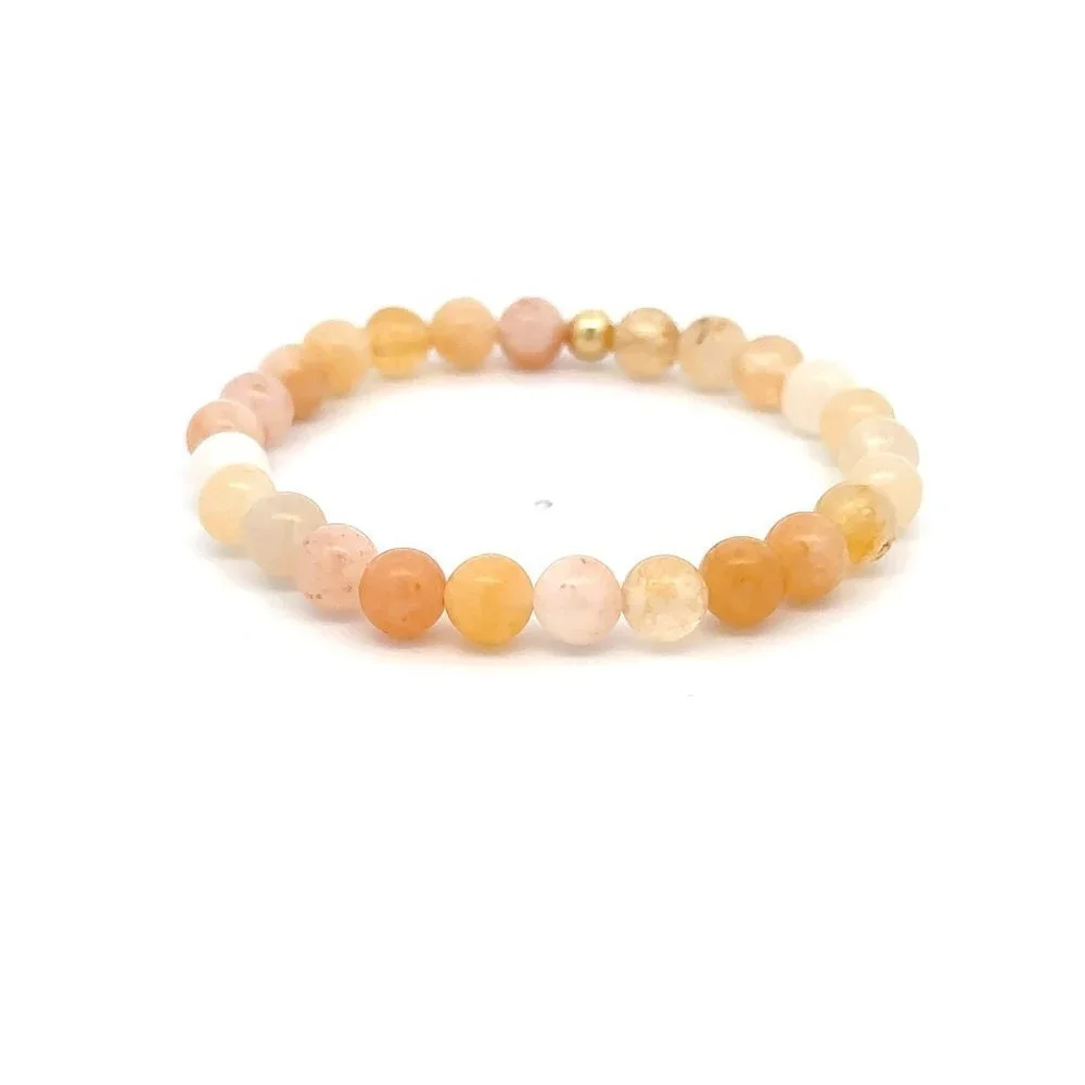 Natural Aventurine Multicolor 6mm Stretchable Bracelet 18k Gold Bead Charm - Picture 3 of 4
